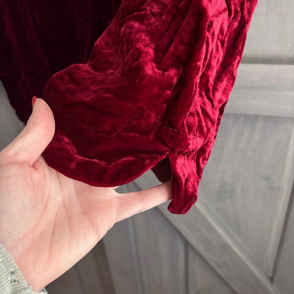 Anthropologie Deep Red Cranberry Velvet Shirt Dress‎ Size M - Picture 4 of 8